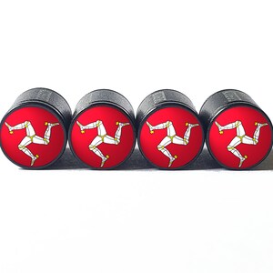 Isle of Man Flag Tire Valve Caps - Black Aluminum - Set of Four