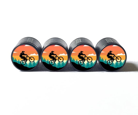 Mountain Bike Rider Tire Valve Caps Black Aluminum Set of Four Etsy UK