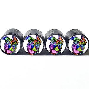 Pittie Pitbull Dog (Style 1) Tire Valve Caps - Black Aluminum - Set of Four