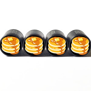 Pancakes  Tire Valve Caps - Black Aluminum - Set of Four