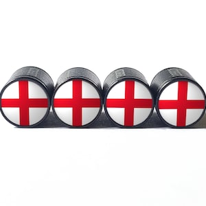 English England Flag Tire Valve Caps - Black Aluminum - Set of Four