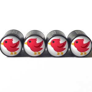 Red Bird Cardinal Tire Valve Stem Caps - Black Aluminum - Set of Four