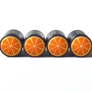 Tampas de válvula de meio pneu laranja - alumínio preto - conjunto de quatro