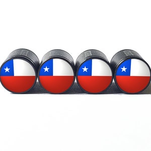 Chilean Chile Flag Tire Valve Caps - Black Aluminum - Set of Four