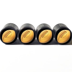 Rugby Ball Tire Valve Caps - Black Aluminum - Set of Four