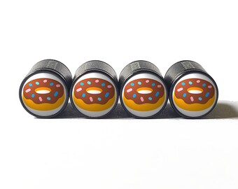 Doughnut Donut  Tire Valve Caps - Black Aluminum - Set of Four