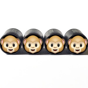 Monkey Face  (Style 2) Tire Valve Caps - Black Aluminum - Set of Four