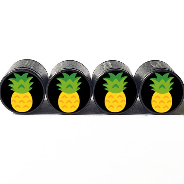 Pineapple  Tire Valve Caps - Black Aluminum - Set of Four