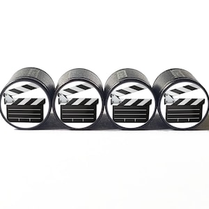 Director Movie Clapboard Tire Valve Caps - Black Aluminum - Set of Four