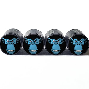 Angry Chimpanzee (Style 2) Tire Valve Caps - Black Aluminum - Set of Four