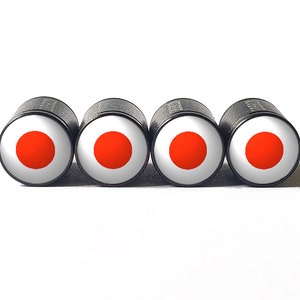 Japan Japanese Flag Tire Valve Caps - Black Aluminum - Set of Four