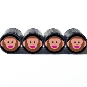 Monkey Face  (Style 1) Tire Valve Caps - Black Aluminum - Set of Four