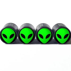 Alien Face Tire Valve Caps - Black Aluminum - Set of Four (5 colors)