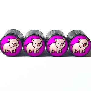 Tapas de válvula de neumático de cerdo lindo de dibujos animados - Aluminio negro - Juego de cuatro