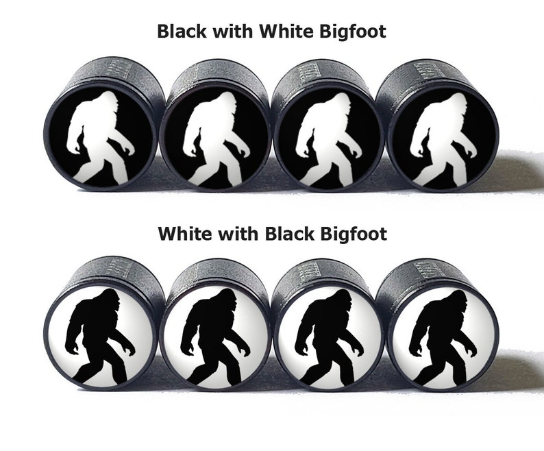 Black Bigfoot Sasquatch Walking Tire Valve Caps