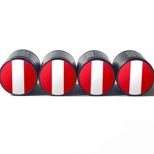 Peru Peruvian Flag Tire Valve Stem Caps - Black Aluminum - Set of Four