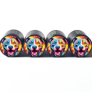 Pittie Pitbull Dog (Style 12) Tire Valve Caps - Black Aluminum - Set of Four