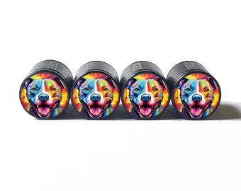 Pittie Pitbull Dog (Estilo 12) Tapas de válvula de neumático - Aluminio negro - Juego de cuatro