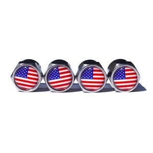 USA American Flag Tire Valve Caps - Chrome Coated - Set of Four