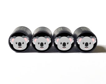 Koala Bär Gesicht Reifen Ventilkappen - Schwarzes Aluminium - 4er-Set