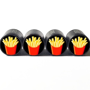 Golden French Fries Tire Valve Stem Caps - Black Aluminum - Set of Four