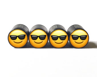 Faccina sorridente con occhiali da sole Cappucci per valvole dei pneumatici - Alluminio nero - Set di quattro