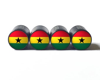 Tapas de válvulas de neumáticos con bandera de Ghana - Aluminio negro - Juego de cuatro