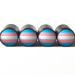 Transgender Flagge Reifen Ventilkappen - schwarzes Aluminium - 4er Set