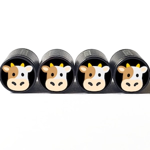 Cow Face Tire Valve Caps - Black Aluminum - Set of Four