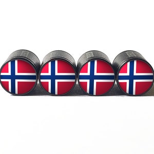 Norway Flag Tire Valve Caps - Black Aluminum - Set of Four