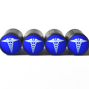 Healthcare Staff of Hermes (Caduceus) Tire Valve Caps - Black Aluminum - Set of Four