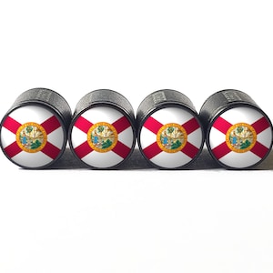 Florida State Flag Tire Valve Caps - Black Aluminum - Set of Four