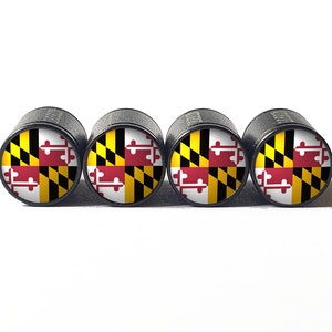 Maryland State Flag Tire Valve Caps - Black Aluminum - Set of Four