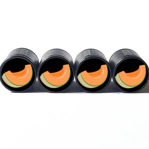 Cantaloupe Melon  Tire Valve Caps - Black Aluminum - Set of Four