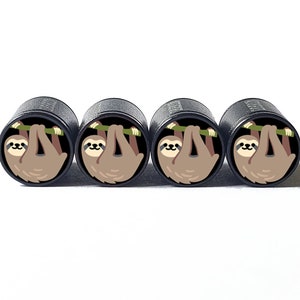 Lazy Sloth  Tire Valve Caps - Black Aluminum - Set of Four