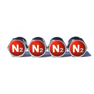 Red N2 Nitrogen Tire Valve Caps (Style 1) - Chrome Coated - Universal