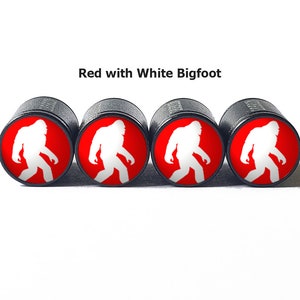 Red Bigfoot Sasquatch Walking Tire Valve Caps