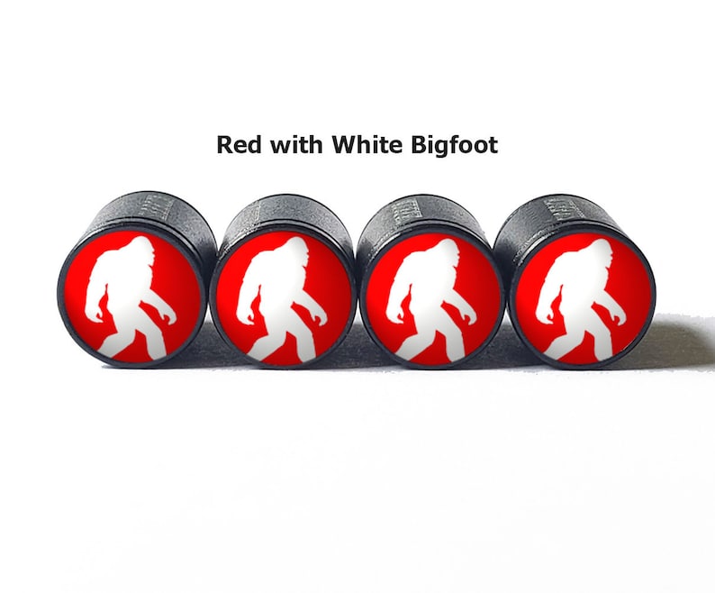 Red Bigfoot Sasquatch Walking Tire Valve Caps