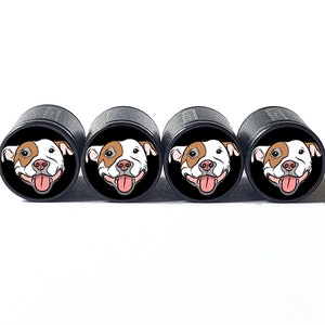 Pitbull Pittie Dog (Style 7) Tire Valve Caps - Black Aluminum - Set of Four