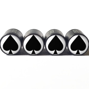 Black Spades Tire Valve Caps - Black Aluminum - Set of Four