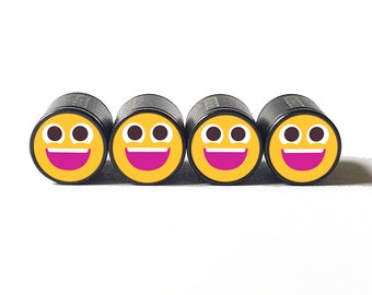 Smiley Face (stijl 2) Ventieldopjes - Zwart aluminium - Set van vier