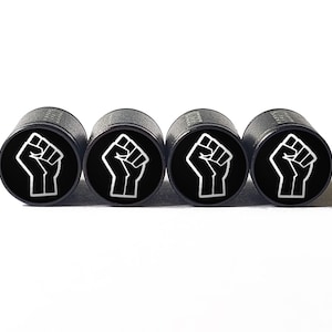 Tampas de válvula de pneu Black Lives Matter BLM Fist - Alumínio preto - Conjunto de quatro