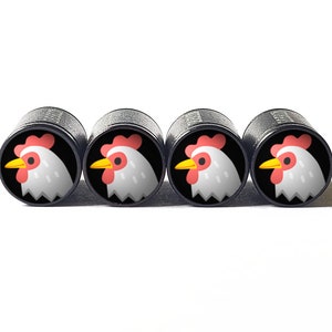 Bouchons de valve de pneu de poulet coq - Aluminium noir - Lot de quatre