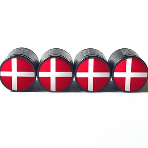 Denmark Flag Tire Valve Caps - Black Aluminum - Set of Four