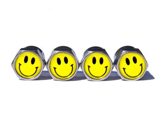 Cappucci per valvola pneumatici con faccina sorridente felice - Rivestiti in cromo - Set di quattro