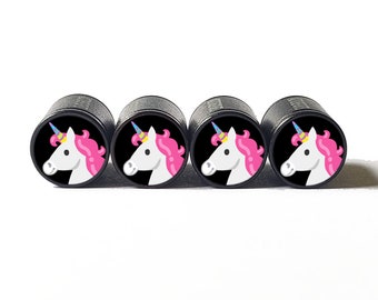 Tapas de válvula de neumático de unicornio colorido (tipo 1) - Aluminio negro - Juego de cuatro