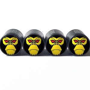 Angry Gorilla Ape (Style 2) Tire Valve Caps - Black Aluminum - Set of Four