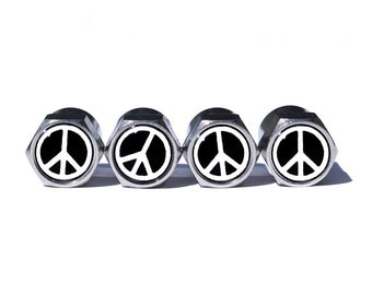 Peace Sign Tire Valve Caps - Chrome Coated - Set of Four