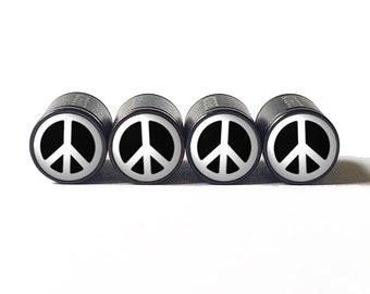 Peace Sign Tire Valve Caps - Black Aluminum - Set of Four