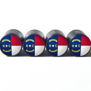 North Carolina State Flag Tire Valve Caps - Black Aluminum - Set of Four